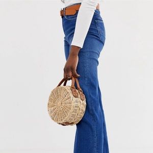 ASOS Boho Straw Rattan Wicker Round Purse Bag Tan